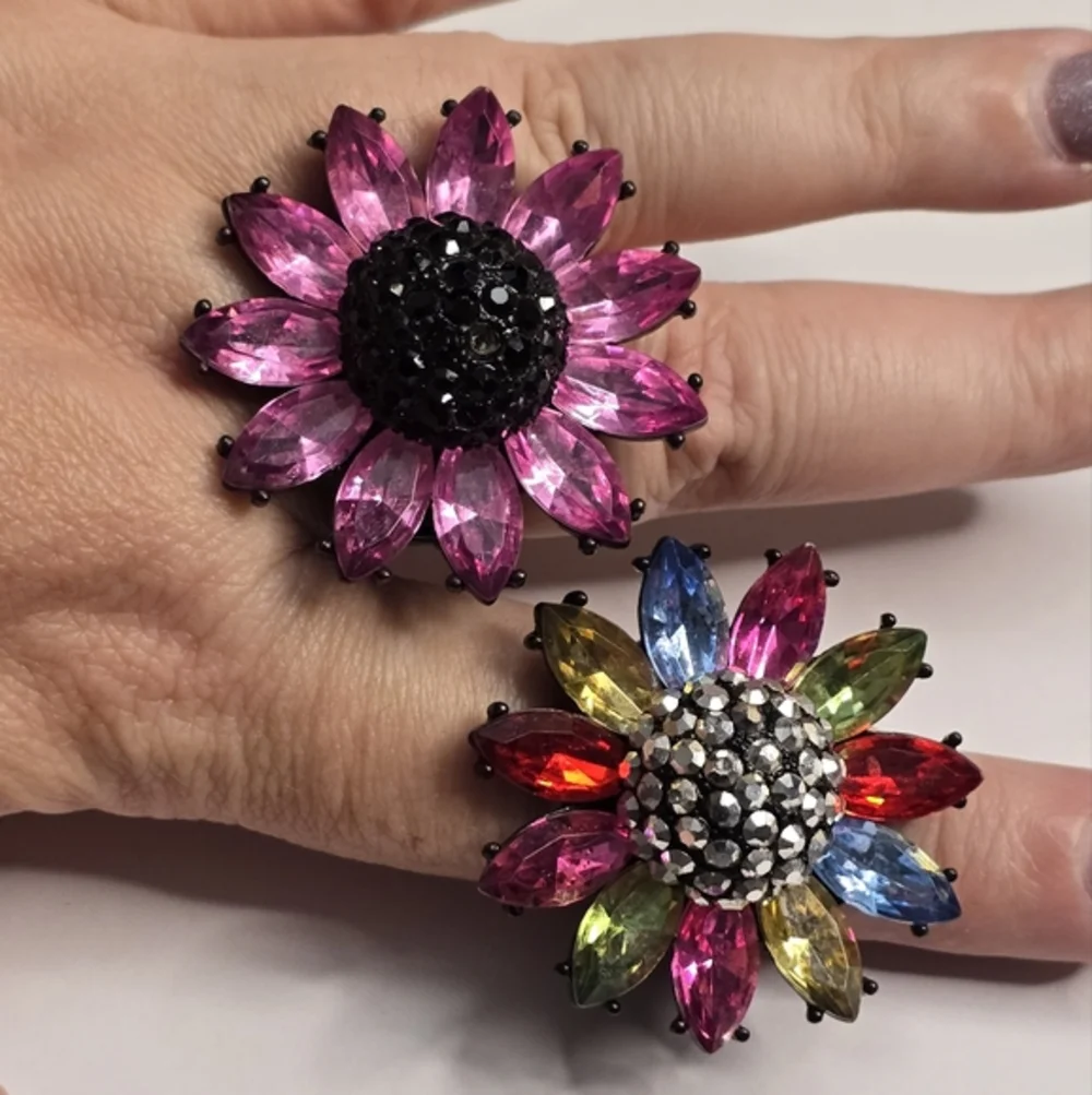 Flower Statement Ring Multicolor Rhinestone Floral Cocktail Ring Jewelry
